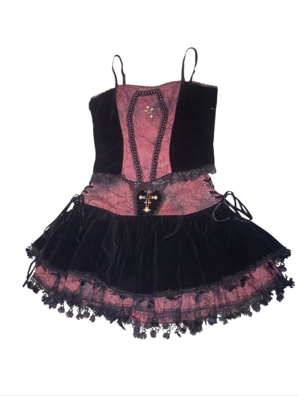 Spirit Coffin Corset And Skirt Vintage Black & Burgundy, NWT